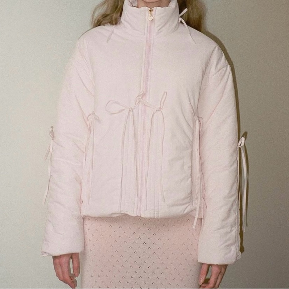 Light Pink Bow Puffer Jacket